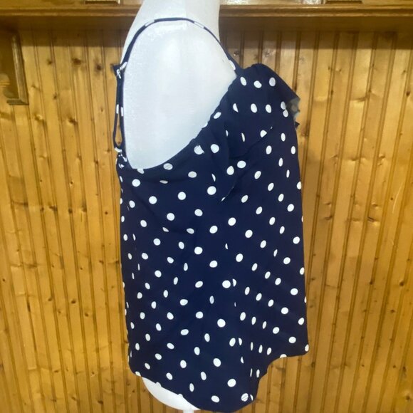 Lands End Tankini Swim Top Womens Size 18W Navy Polka Dot Ruffle Beach Resort C - Picture 7 of 14